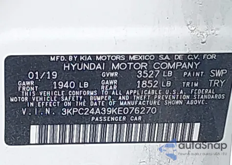 2019 Hyundai Accent Se из США, поврежденный, VIN 3KPC24A39KE076270